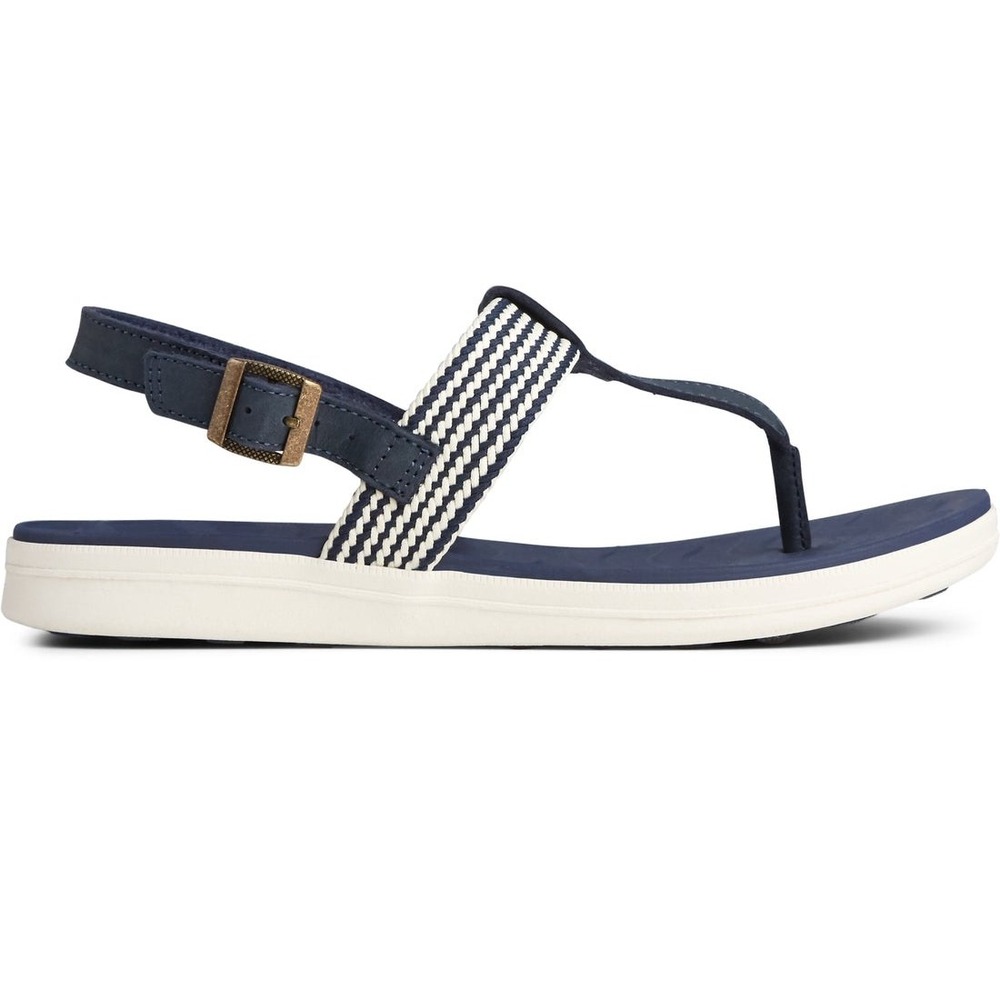 Sperry Adriatic Thong Sandal Womens 9.5M Navy White Striped‎ Leather STS84868